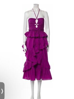 Ulla Johnson Magenta Ruched Halter Tiered Ruffle Dress